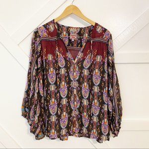 Johnny Was Printed Roco Button Down Blouse Small